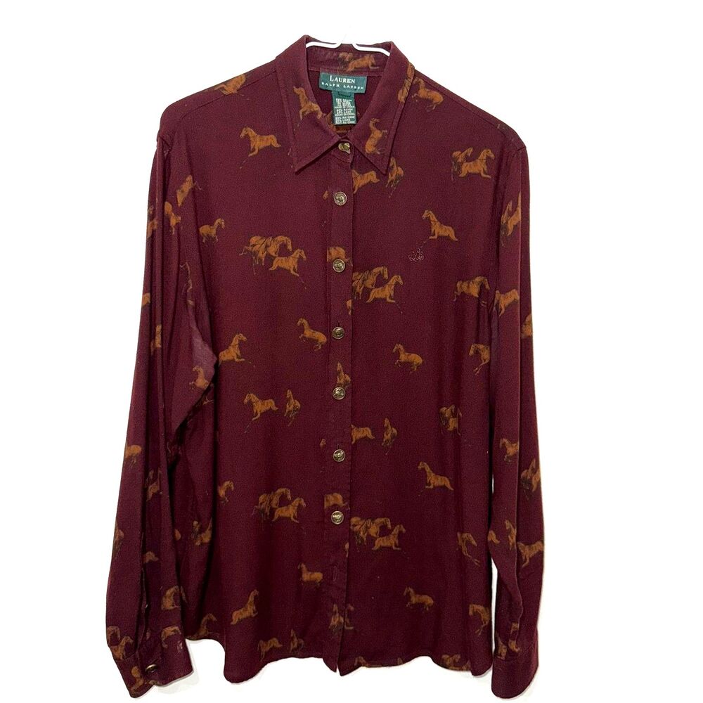 Lauren Ralph Lauren Burgundy Button Down Shirt with Horse Print